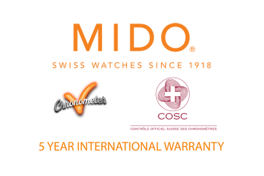 Thương hiệu MIDO tăng thời gian bảo hành quốc tế lên 5 năm cho các mẫu đồng hồ Chronometer.